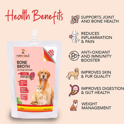 FurrMeals Lamb Bone Broth - Paya Soup | All Life Stages Ready to Serve I Gravy/Wet Dog Food | Treat for Dogs and Cats | 300ml x Pack of 1 | Joint Health Natural Supplement