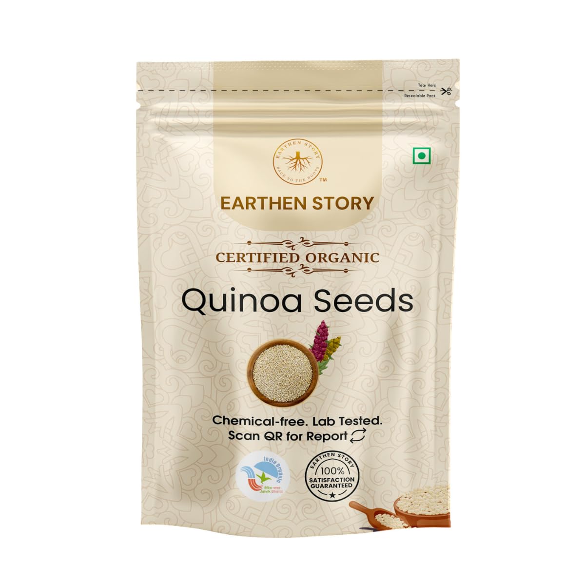 Earthen Story Certified Organic Raw Quinoa Seeds 500 g | Lab Tested for 200+ Pesticides | NPOP Approved & Traceable with Transaction Certificate | Gluten-Free, High Protein & Fibre