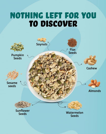 True Elements 8-in-1 Mix Ready-to-Eat Snack, Watermelon, Pumpkin, Sunflower, Flax, Sesame, Almonds, Cashews, Soynuts, High in Protein, 500g