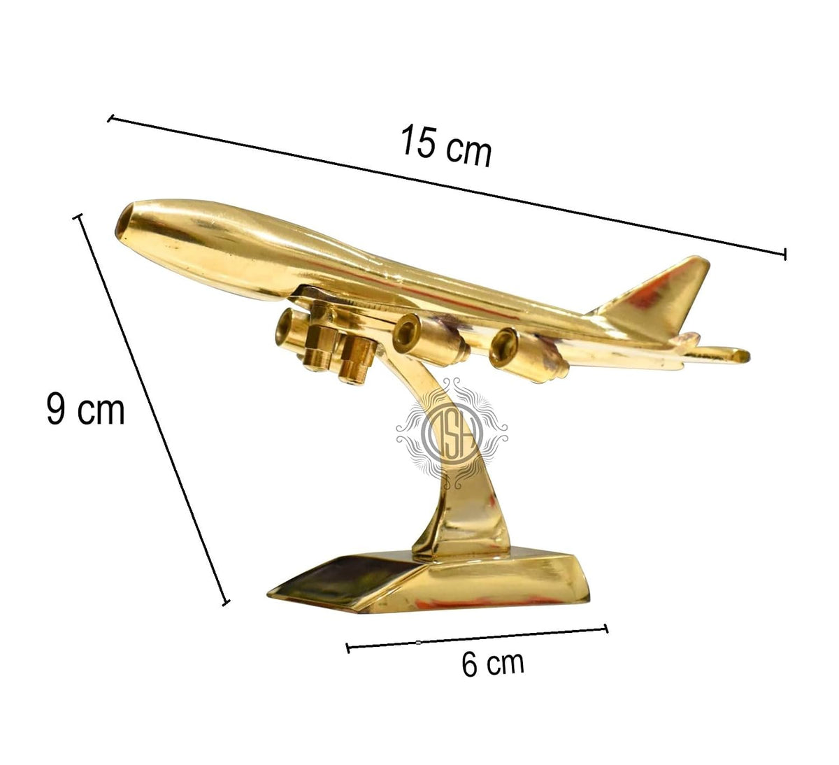 Brass Jet Plane On Stand Table Top Decorative Showpiece for Home Decor & Office Table and Gifting. (Gold)