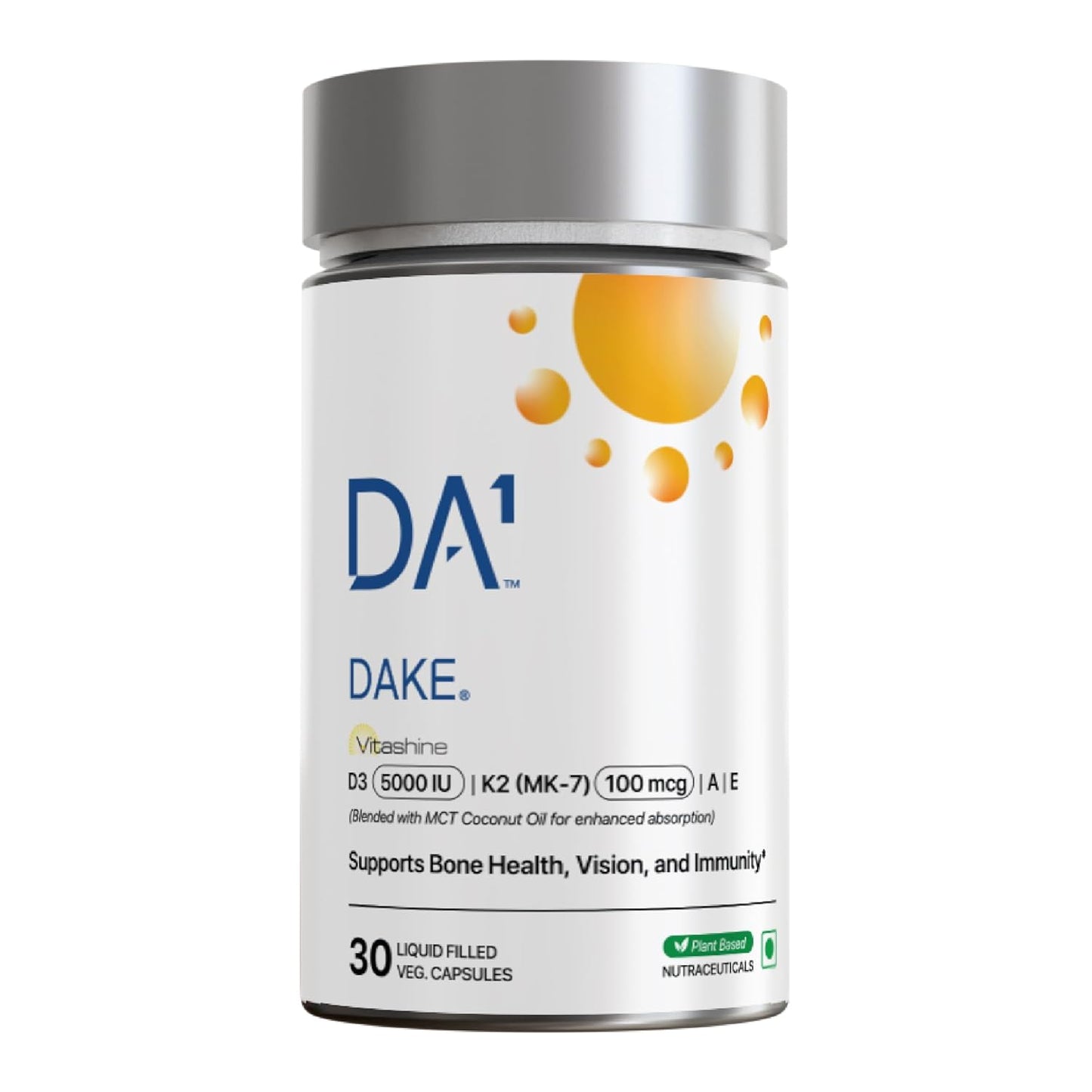 Decode Age DAKE 5000 IU Multivitamin | Plant-Based D3, K2 (MK-7), A & E | Supports Bone, Vision, Immunity & Skin Health | With MCT Oil for Enhanced Absorption | 30 Vegan Capsules