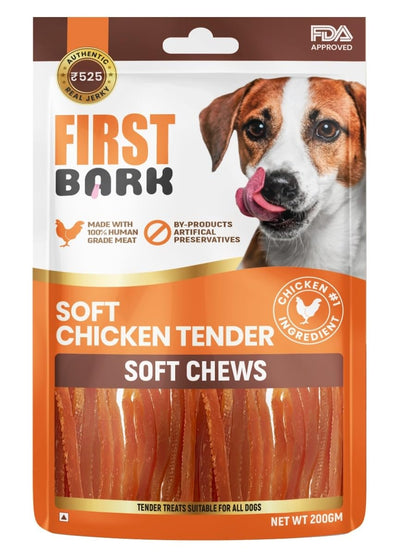 First Bark Dog Treats for Adult Dog & Puppy – Soft Chews Tender Chicken Jerky for Dogs, Small Dogs & Shih Tzu | Easy-to-Chew Puppy Treats & Dog Snacks – Soft Chicken Tenders (200g) x1