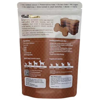 TailTrums Dog Biscuits – Chicken & Carrot Cookies with Ashwagandha 250g | Healthy Dog Food | Freshly Baked Dog Treats, All Natural & Preservative Free | Human-Grade Ingredients| All Breeds |