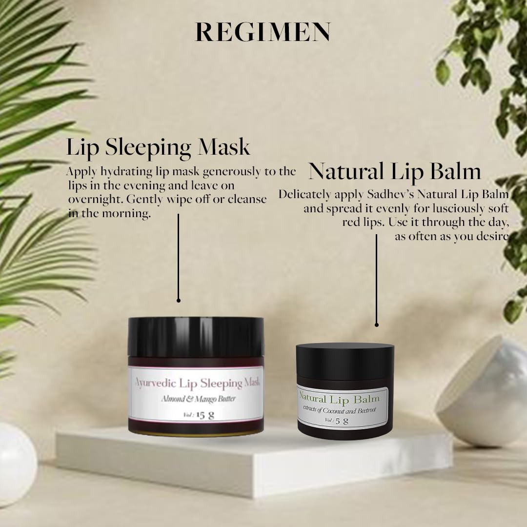 Sadhev Ayurvedic Lip Sleeping Mask with Almond and Mango Butter for Nourish, Hydrate, Reduce Lip Lines, and Restores Moisture Effectively to the Lip Skin