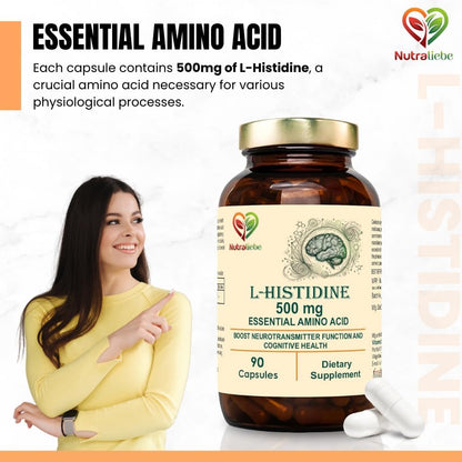 Nutraliebe L-Histidine 500mg - Essential Amino Acid, 90 Capsules for Protein Synthesis and Tissue Repair