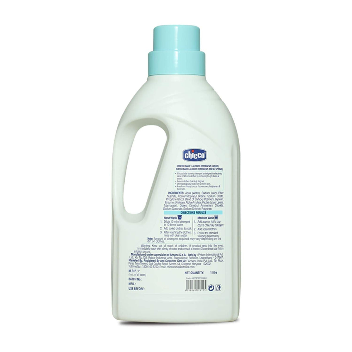 Chicco Baby Liquid Laundry Detergent, 5X Stain & Germ Fighter, Kills 99% Of Germs, Dermatologically Tested For Effective & Gentle Cleaning, Fresh Spring (1 L)