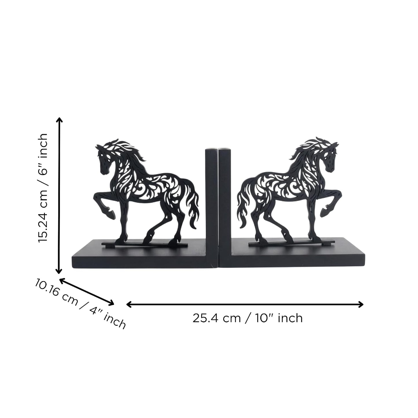 eCraftIndia Wooden Book End with Horse Statue for Good Luck Showpiece for Home Decor Office Table | Gift for Housewarming Birthday