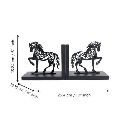 eCraftIndia Wooden Book End with Horse Statue for Good Luck Showpiece for Home Decor Office Table | Gift for Housewarming Birthday