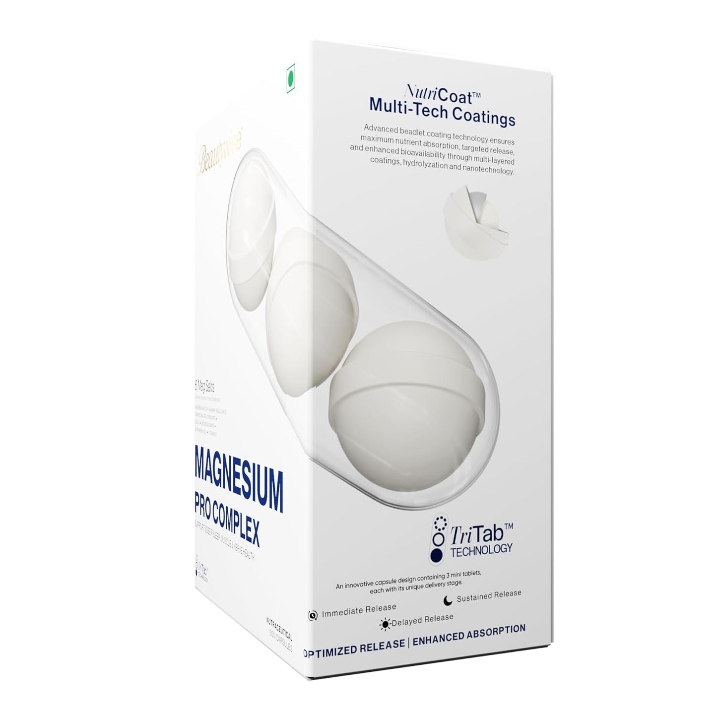 Beautywise TriTab Magnesium Complex | 6-in-1 High-Absorption Magnesium (Aquamin, Lipoza Bisglycinate) 355 mg & Co-Actives | Smart Timed-Release for Sleep, Muscle Recovery & Nerve Health | 30 Capsules