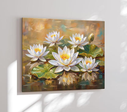 White Lotus Painting For Wall Vastu | Canvas Painting for Living Room
