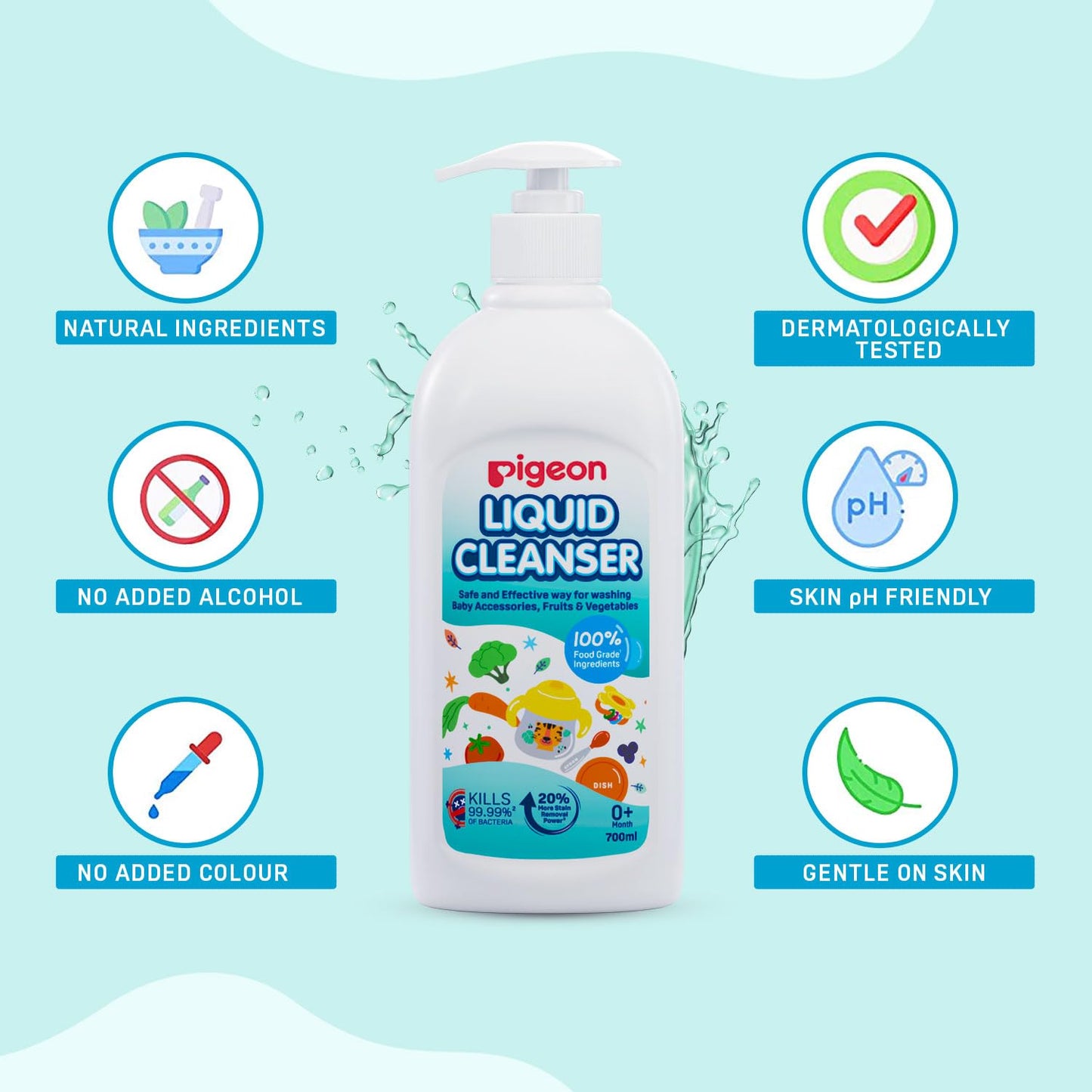 Pigeon Liquid Cleanser Naturals 700 ml | pH Friendly | No Added Color & Alcohol | Natural Baby Cleanser for Feeding Bottles, Accessories, Fruits & Vegetables