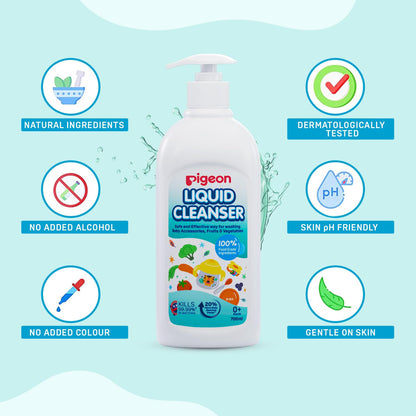 Pigeon Liquid Cleanser Naturals 700 ml | pH Friendly | No Added Color & Alcohol | Natural Baby Cleanser for Feeding Bottles, Accessories, Fruits & Vegetables