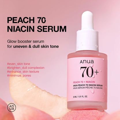 Anua Peach 70% Niacinamide Serum 30ml / brightening hydrating face serum hyperpigmentation treatment reducing melanine daily clean beauty (1.01 fl. oz.)