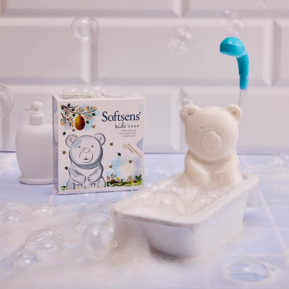 Softsens Kids Soap Teddy 75g | Gentle Nourishing Care with Shea Butter & Natural Milk Cream, Dermatologist Tested Baby Soap, Moisturizing Animal Shape Bar Soap For Toddlers & Kids 2-10 Years