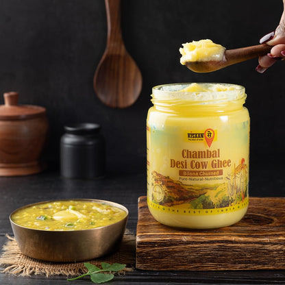 Kisaansay Chambal Desi Cow Ghee | 100% Pure Desi Cow Ghee | Traditionally Bilona Churned | Promotes Gut & Heart Health | Immunity Booster | Rich in Nutrients | Vedic Method | Authentic Ghee