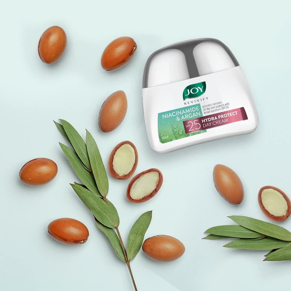 Joy Revivify Niacinamide & Argan Hydra Protect Day Cream SPF 25 |Face Moisturizer | Antioxidants & Multivitamins | UV Protection | Red Raspberry & Grapeseed |Aloe Vera Extracts – 50 ml