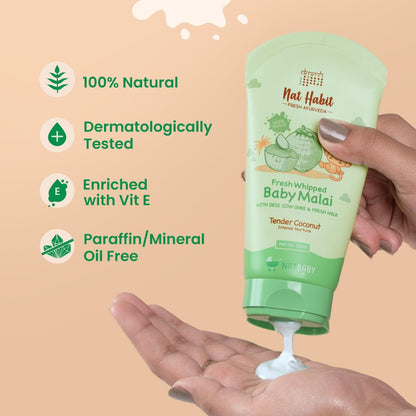 Nat Habit Tender Coconut Baby Malai for Intense Nurture, Moisturizer for Deep Nourishment & Skin Barrier Protection | 100% Natural, Chemical-Free Baby Cream | 120ml