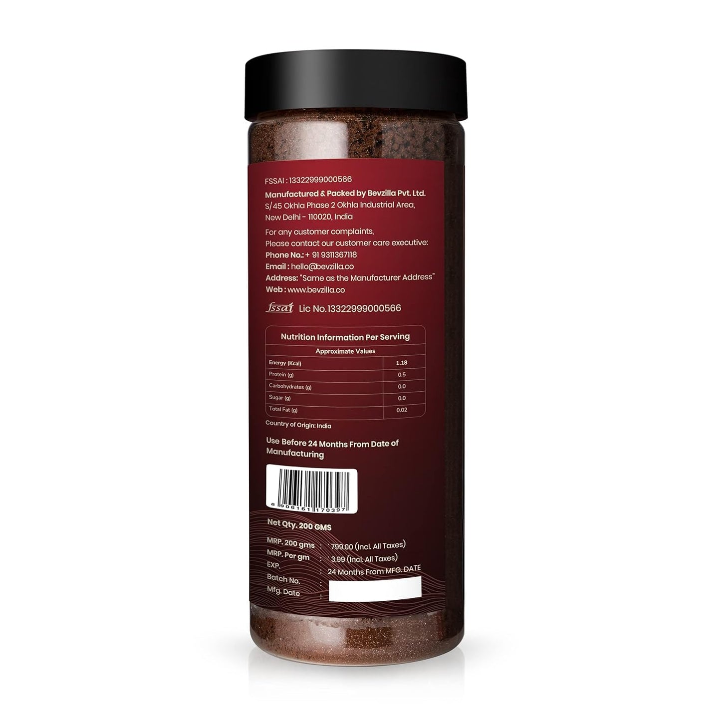Bevzilla Classic Instant Coffee Powder Jar - 200g | Arabica Coffee | Best for Espresso, Latte & Cappucino | Hot & Cold Brews | Makes upto 100 Cups | No added preservatives