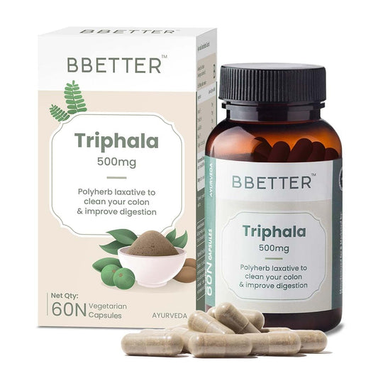 BBETTER Triphala 500mg-Improves Gut Health, Digestion, Relieves Constipation, Supports Bowel Wellness & colon cleansing