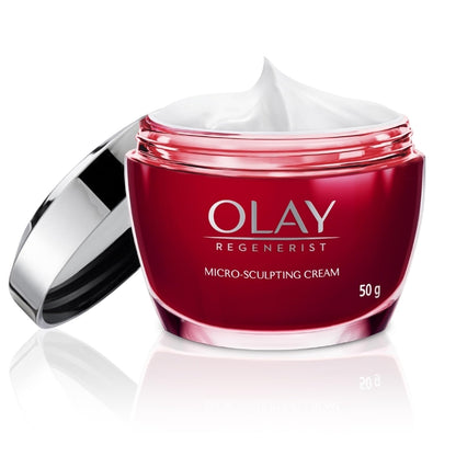 Olay Regenerist micro-sculpting cream jar on a white background