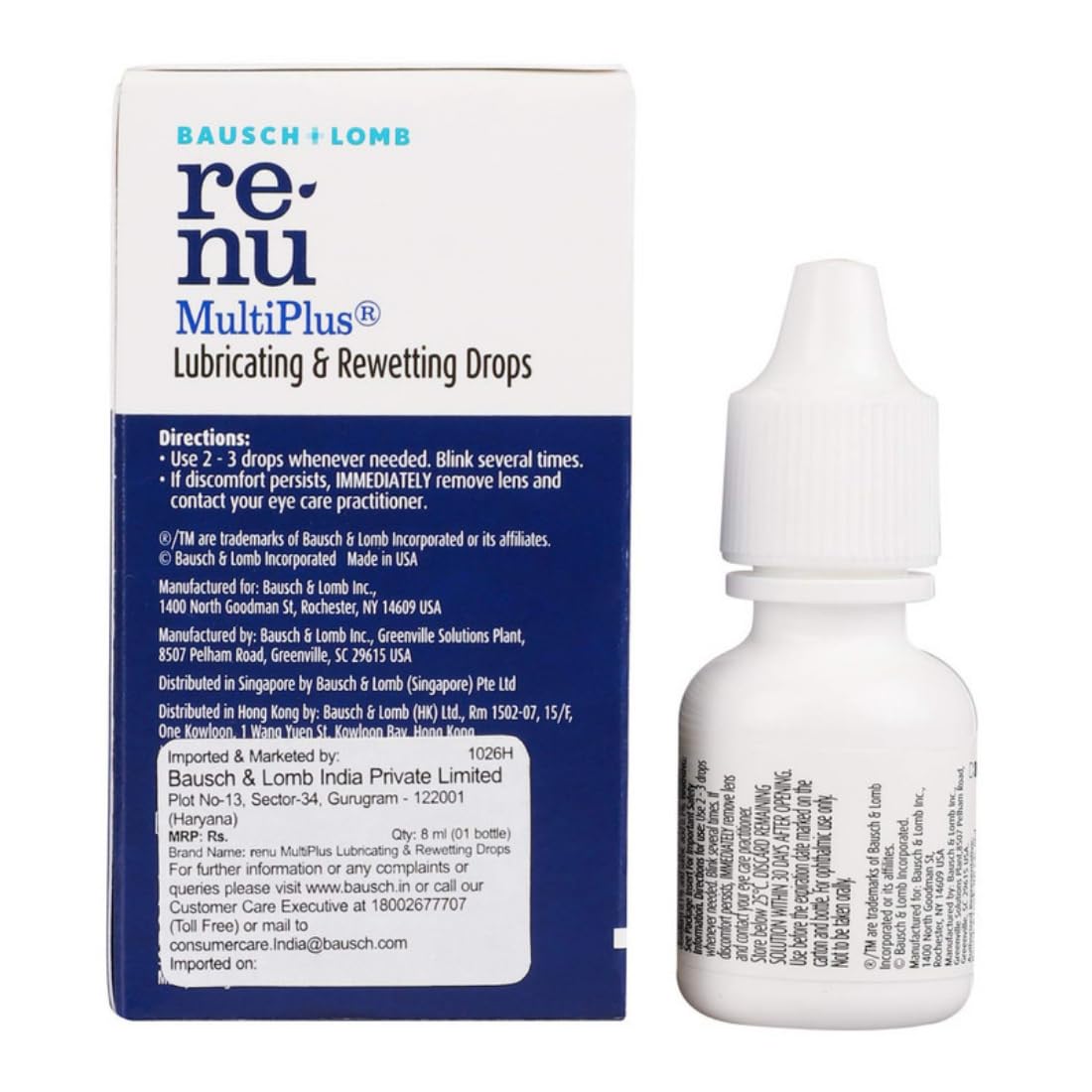 Bausch & Lomb Renu Multiplus Lubricating & Rewetting Drops, 8ml