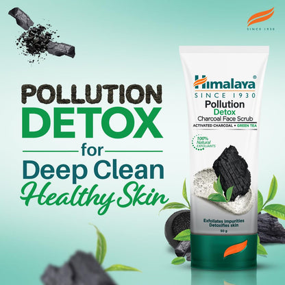 Himalaya Pollution Detox Charcoal Face Scrub packaging with text on a light green background