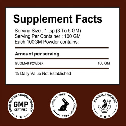 Supplement facts label with serving size, container size, and certification logos on a brown background.