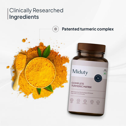 Zphivo Miduty by Palak Notes Complete Turmeric Matrix Curcumin Capsules For Relieving Muscle Pain - Lower Cholesterol - Anti-inflammatory - Increase memory power - Skin Health - 30 Capsules