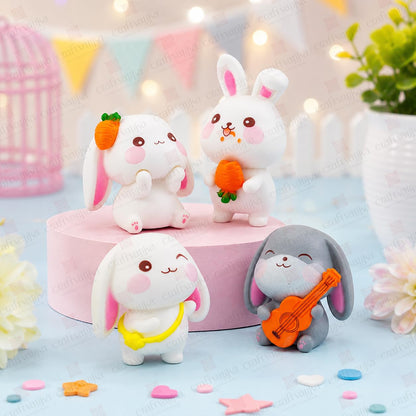 Miniature Showpiece Birthday Gift for Girls Kids, Rabbit Bunny Showpiece Set of 4 for Home Decor Items, Car Dashboard Items, Table Decoration Items, Valentine Day Gift for Girlfriend