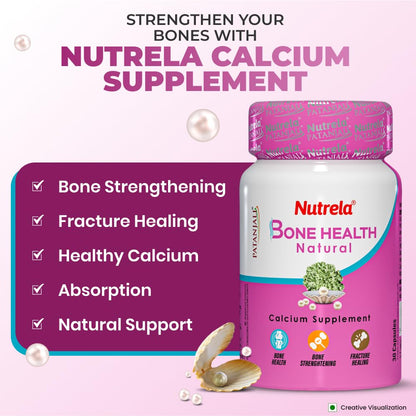 NUTRELA Bone Health Natural Calcium Supplement for Men & Women | Supports Bone Density, Joint Health, and Muscle Strength - 30 Capsules