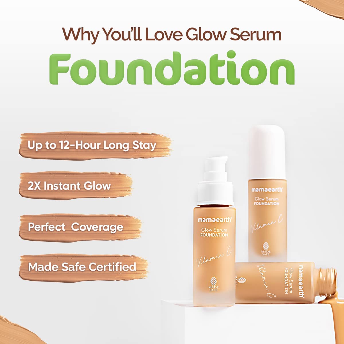 Mamaearth Glow Serum Medium Foundation Dewy With Vitamin C & Turmeric For 12-Hour Long Stay - 01 Ivory Glow - 30 Ml, Normal