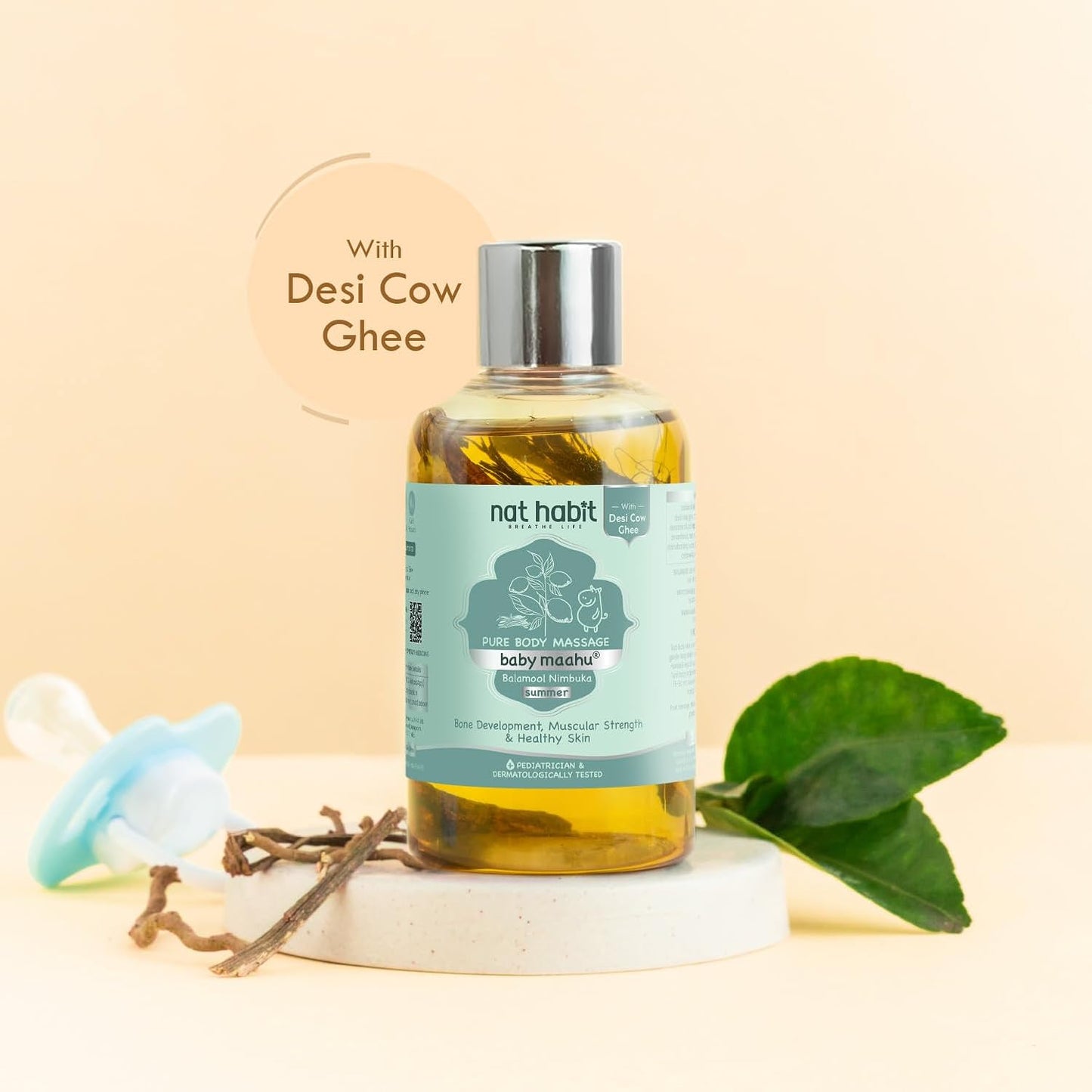 Nat Habit Baby Massage Oil Summer Maahu Balamool Nimbuka For Bone Development, Muscular Strength & Healthy Skin - Suitable For Ages 0 to 12 years - Zero Chemicals & Preservatives - 100ml