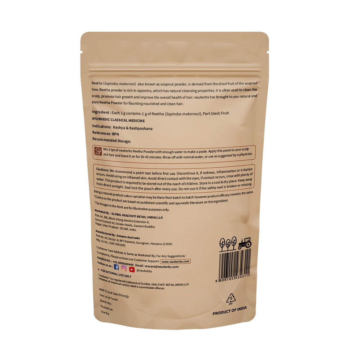 Neuherbs Reetha Powder For Hair - 100g | Hair Pack For Hair Growth, Cleansing & Nourishment | 100% Pure & Natural With No Added Preservatives