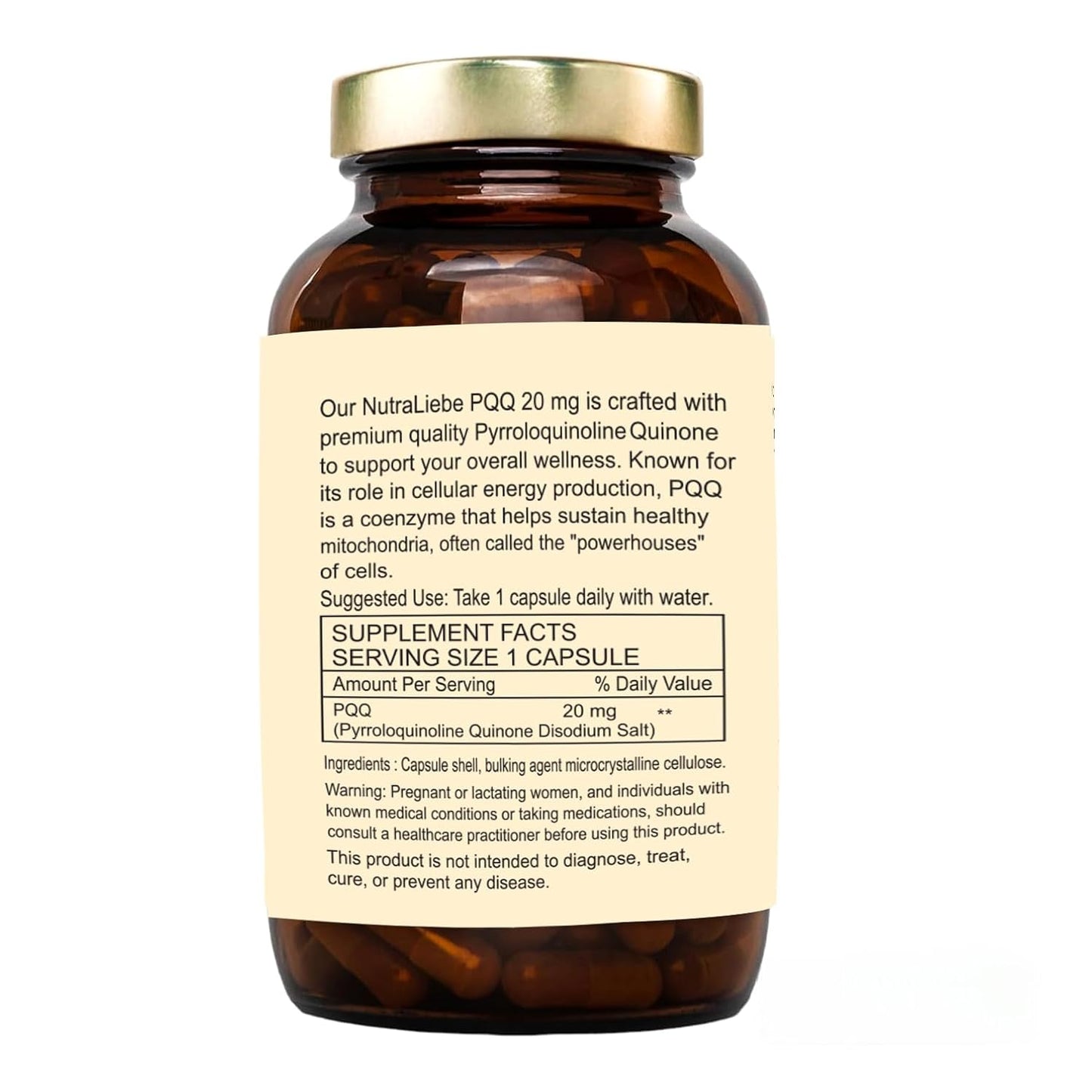 Nutraliebe PQQ 20 mg – Pyrroloquinoline Quinone Supplement – Cellular Energy & Mitochondrial Support – High Absorption – 90 Capsules