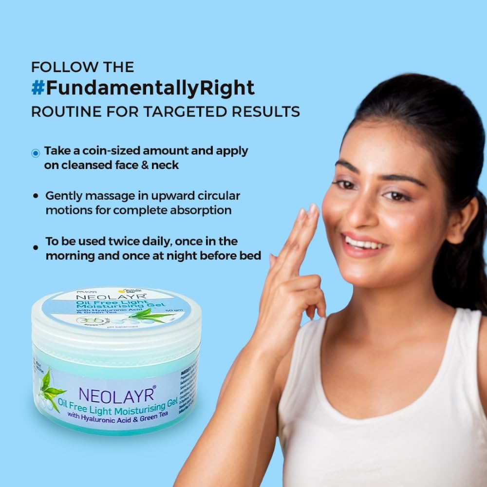 NEOLAYR Oil Free Light Moisturizing Gel | Hyaluronic Acid Moisturiser | Gives Skin an Oil Free Glow | Complete Skin Hydration in 60 Minutes | For Men & Women (50)