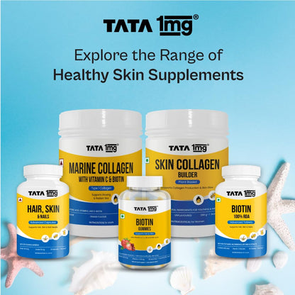 TATA 1mg Marine Collagen Powder | Fortified with Grape Seed Extract for Enhanced Results | Supports Skin, Hair & Nails | With Collagen Peptide for Hydration & Strength | Orange Flavour, 210g