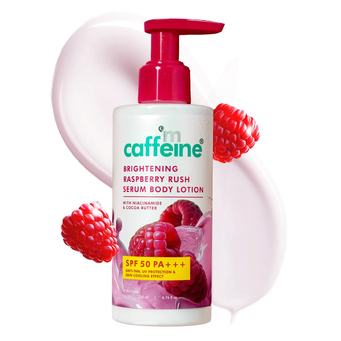 mCaffeine SPF 50 PA+++ Body & Brightening Sunscreen Lotion 200ml | Instant Cooling & De-Tan with Vitamin C & Niacinamide | Deep Hydrating Moisturizer for Summer & Dry Skin | Lightweight, Non-Sticky Bodylotion for Men & Women