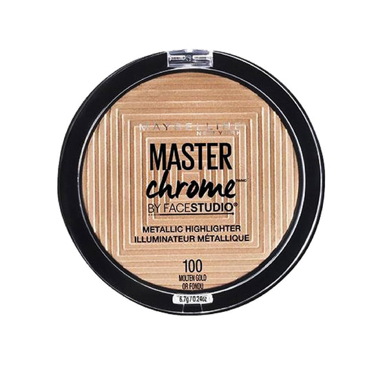 Maybelline New York Face Studio Master Chrome Metallic Highlighter, luminous skin, heated tone effect - Molten Gold suits medium to dark tones| 6.7 grams