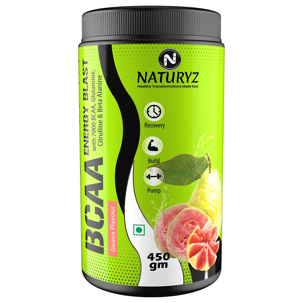Naturyz BCAA supplement container with green and black design on a white background