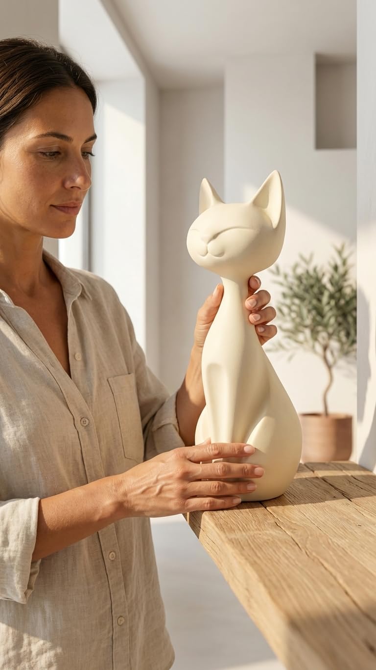 Meditation Cat Statue White | 3D Printed Yoga Cat Figurine | Sitting Cat Sculpture with Serene Expression | Home Décor Showpiece & Gift Item