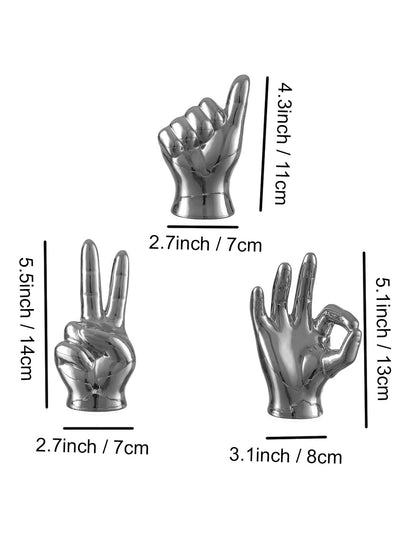 Set of 3 Hand Sign Gesture Showpiece Statue Collectible Figurines (Ceramic, Copper) for Home Decor Living Room Bedroom Wall Shelf Office Table Top Decoration Gifting Items, Religious