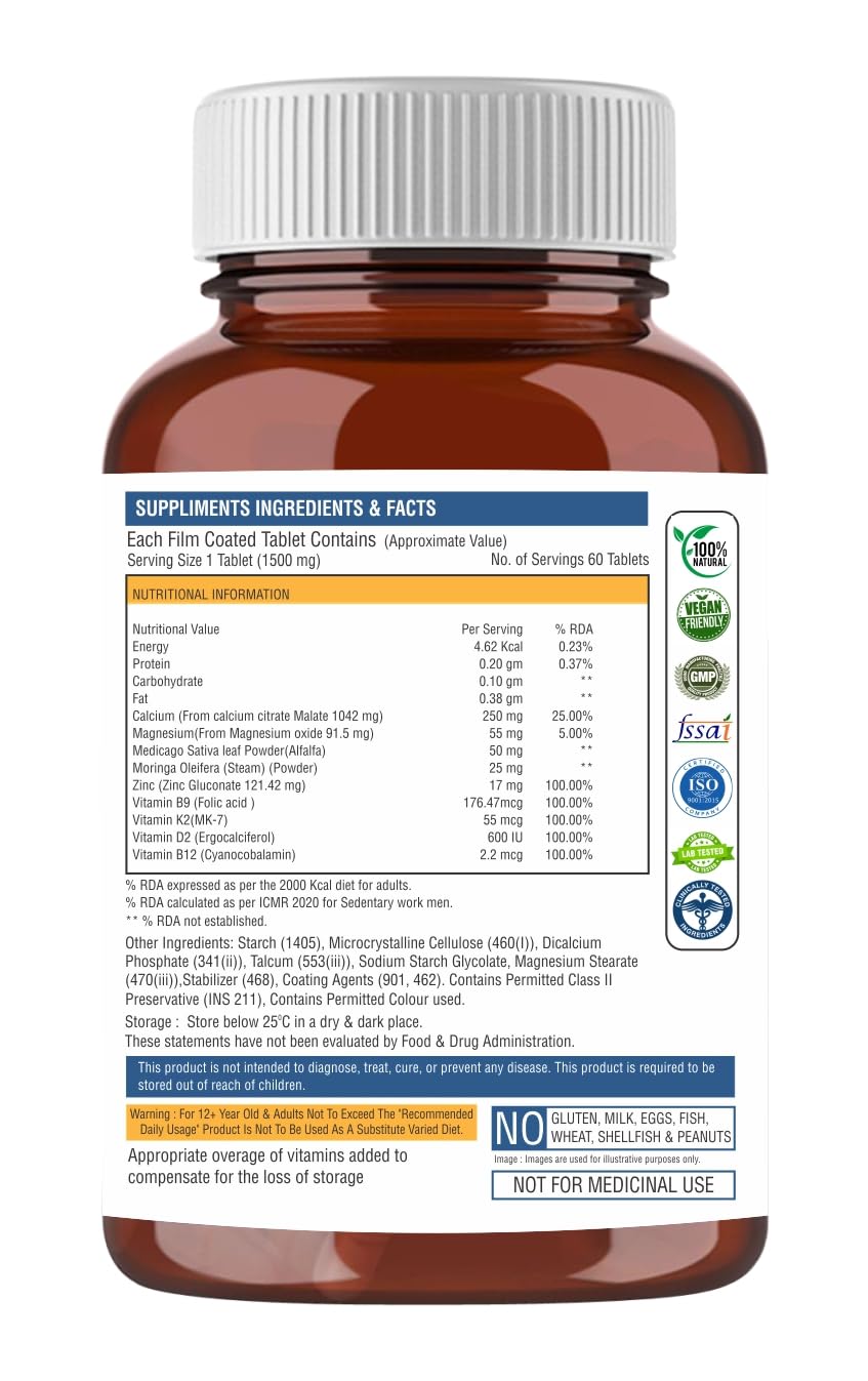 Supplement bottle with label showing ingredients and nutritional information on a white background