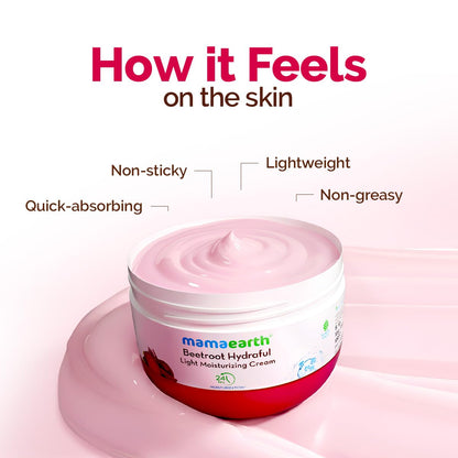 Mamaearth Beetroot Hydraful Light Moisturizing Cream with Beetroot & Hyaluronic Acid | For Hydrated Pink Glow | For Face, Hand & Body | 24-H Moisturization | Quick Absorbing | Non-Greasy | Soft Moisturizer | 200 g