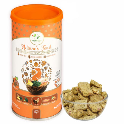 Pawfect Nature's Feast Tropical Twist Freeze-Dried Chicken Treats for Dogs - 80% Chicken, 20% Tropical Fruits & Veggies - 100% Natural - Grain-Free, High Protein Training Treats (50g/1.76oz)