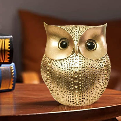 Resin Owl Statue (5.7 Inch) | Decorative Owl Sculpture & Figurine for Home Decor | Modern Tabletop Showpiece for Living Room, Bedroom, Office, Shelf & Bookshelf | Gold