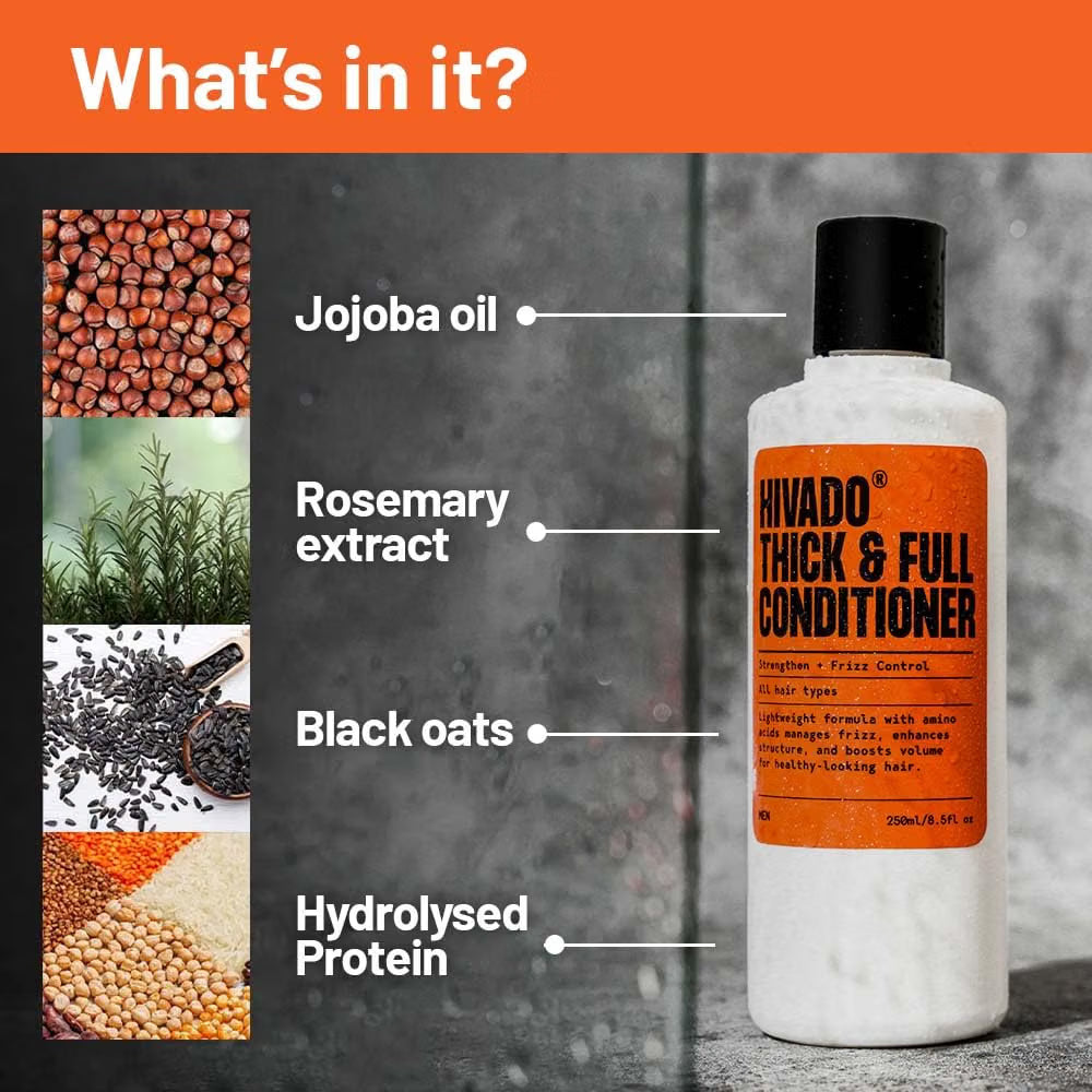 Thick & Full Conditioner for Men 250ml | Lightweight Volumizing Conditioner for Healthier-Looking Hair | Black Oats, Rosemary, Jojoba Oil & Hydrolysed Silk Protein | Sulfate & Paraben Free