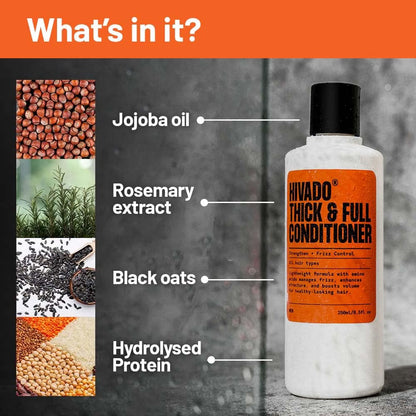Thick & Full Conditioner for Men 250ml | Lightweight Volumizing Conditioner for Healthier-Looking Hair | Black Oats, Rosemary, Jojoba Oil & Hydrolysed Silk Protein | Sulfate & Paraben Free
