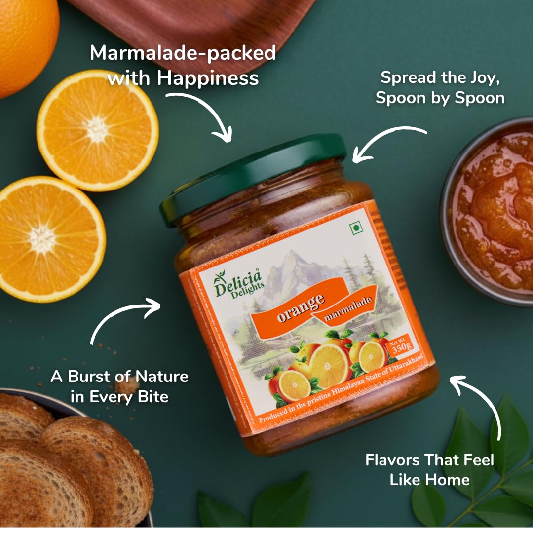 Delicia Delights Orange Marmalade – 350g | Made with Real Oranges | Tangy & Natural Fruit Spread | Produced in the Pristine Himalayan State of Uttarakhand