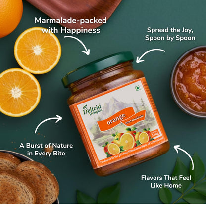 Delicia Delights Orange Marmalade – 350g | Made with Real Oranges | Tangy & Natural Fruit Spread | Produced in the Pristine Himalayan State of Uttarakhand