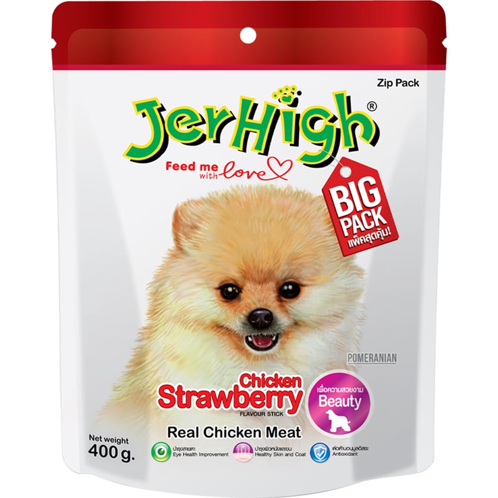 JerHigh Dog Treats, 400g, Human Grade Chicken, 100% Authentic Sold by Barkz & Mewz (400g, Chicken with Strawberry)